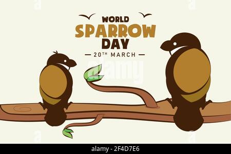 Affiche du jour du Sparrow, décor d'oiseaux assis sur une branche d'arbre dessin animé vecteur d'illustration Illustration de Vecteur