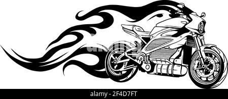 Dessiner en noir et blanc de Motorcycle Racing sur le feu Illustration vectorielle Illustration de Vecteur