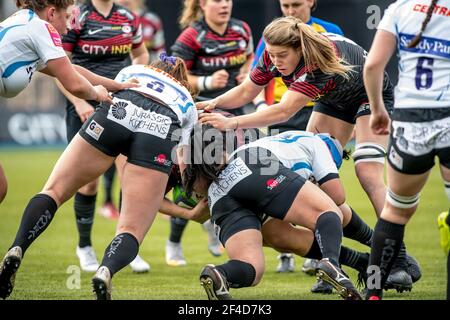 Londres, Royaume-Uni. 20 mars 2021. Emma Taylor de Saracens femmes affrontes lors du match des femmes femmes de l'Allianz Premier 15s de Womens entre les femmes de Saracens et les femmes d'Exeter Chiefs au stade de Stonex, Londres, Angleterre, le 20 mars 2021. Photo de Phil Hutchinson. Utilisation éditoriale uniquement, licence requise pour une utilisation commerciale. Aucune utilisation dans les Paris, les jeux ou les publications d'un seul club/ligue/joueur. Crédit : UK Sports pics Ltd/Alay Live News Banque D'Images