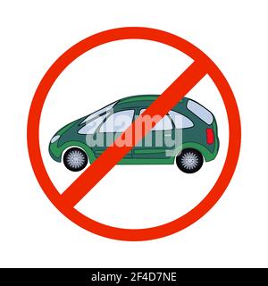 Aucun signe de voiture isolé sur fond blanc. Pas de parking. Ne pas garer la voiture. Panneau rouge. Silhouette de voiture barrée. Illustration du vecteur de stock Illustration de Vecteur