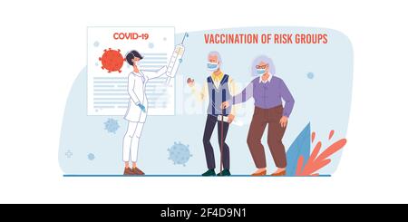 Personnages de dessin animé plat patients,vaccination,prévention du coronavirus concept d'illustration de vecteur Illustration de Vecteur