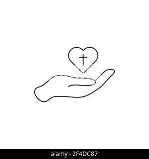 Symbole coeur en main, don de charité, partagez votre amour avec les autres. Concept de santé, bénévole, organisme sans but lucratif. Illustration du vecteur de stock Illustration de Vecteur