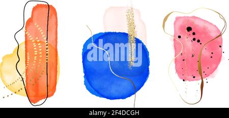 Aquarelle cadres breloques, peinture décor abstrait, collection affaires. Rose. Orange, or, bleu roi ensemble d'icônes géométriques. Vecteur vif Illustration de Vecteur