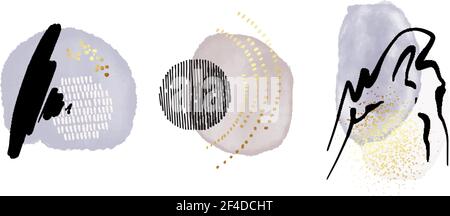 Ensemble formes abstraites aquarelle pastel violet or noir peinture, aquarelle concept. Décor vectoriel de message d'accueil ou de conception d'invitation Illustration de Vecteur