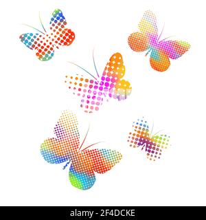 Papillons abstraits de points multicolores. Illustration vectorielle Illustration de Vecteur