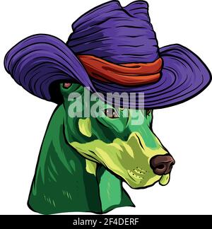 Visage de chien Dobermann avec illustration vectorielle de chapeau Illustration de Vecteur