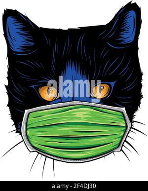 Tête de chat avec masque protection contre le virus Illustration de Vecteur