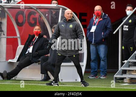 Nice, France. 20 mars 2021. Jorge Sampaoli lors du match Nice contre Marseille à la Ligue 1 Uber Eats le 20 mars 2021 à Nice, France. (Photo de Lionel Urman/Sipa USA) crédit: SIPA USA/Alay Live News Banque D'Images