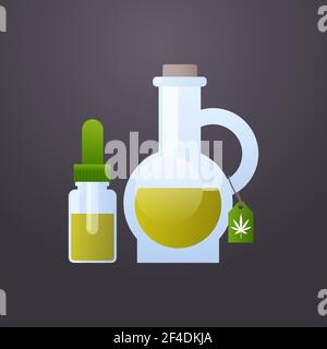 cbd huile de chanvre extraite d'une plante de marijuana cannabis médical concept plat de l'industrie pharmaceutique Illustration de Vecteur