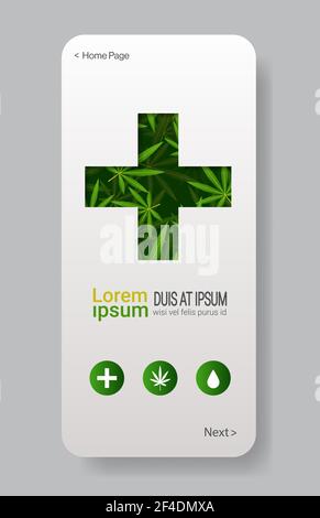 green cross la marijuana médicale laisse cannabis thérapie santé concept de médecine espace de copie écran vertical smartphone application mobile plat Illustration de Vecteur