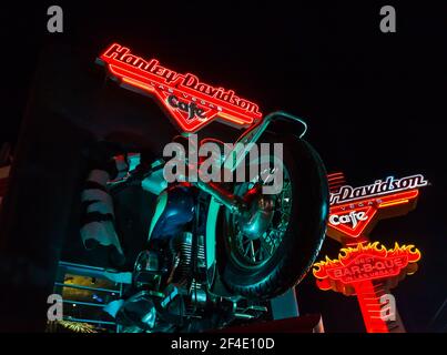 Le Neon Sign au Harley Davidson café on the Strip, Las Vegas, Nevada, États-Unis Banque D'Images