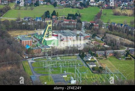 Vue aérienne, ancienne mine Prosper IV Shaft 9, Bottrop-Kirchhellen, région de la Ruhr, Rhénanie-du-Nord-Westphalie, Allemagne, Mine, DE, Europe, Fernewaldstraße, windi Banque D'Images