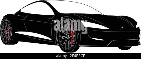 Voiture électrique moderne, illustration noire sur fond blanc, EPS 10 Illustration de Vecteur
