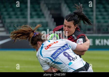 Londres, Royaume-Uni. 20 mars 2021. Emma Taylor (#5 Saracens Women) attaque lors du match Allianz Premier 15s entre Saracens Women et Exeter Chiefs Women au stade StoneX à Londres, en Angleterre. Crédit: SPP Sport presse photo. /Alamy Live News Banque D'Images