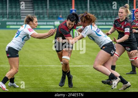 Londres, Royaume-Uni. 20 mars 2021. Emma Taylor (#5 Saracens Women) attaque lors du match Allianz Premier 15s entre Saracens Women et Exeter Chiefs Women au stade StoneX à Londres, en Angleterre. Crédit: SPP Sport presse photo. /Alamy Live News Banque D'Images