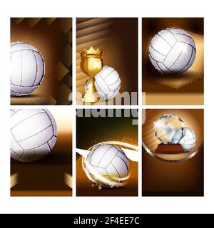 Volley-ball Sport Event Flyer Affiches Set Vector Illustration de Vecteur