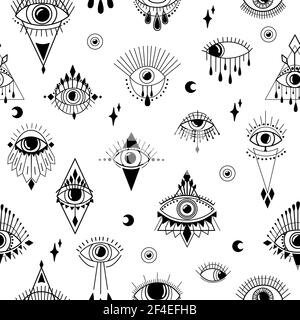 Œil malin. Symbole noir sur fond blanc. Motif magique. Imprimé ésotérique magique. Collection de sorcellerie. Illustration vectorielle. Illustration de Vecteur