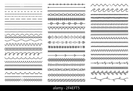 Séparateurs de doodle dessinés à la main. Lignes de caniche abstraites, traits de crayon décoratifs. Ensemble d'illustrations vectorielles des séparateurs esquissés. Zigzag, vagues et cur Illustration de Vecteur