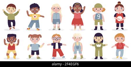 Des enfants multiculturels heureux. Groupe de filles et de garçons d'école, divers personnages d'enfants, enfants riant mignons. Jeu d'illustrations vectorielles pour bébés riant avec humour Illustration de Vecteur