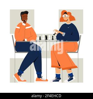 Couple joue aux échecs. Illustration de Vecteur