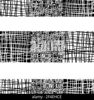 Trame de gaze vectorielle irrégulière effet rayures sans couture arrière-plan. Toile de fond noir blanc de larges bandes horizontales tissées alternées avec Illustration de Vecteur