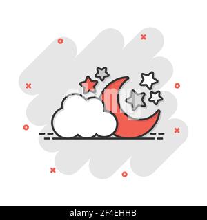 Vector cartoon lune et étoile avec les mottes icône dans le style comique. Concept de nuit illustration pictogramme. Cloud, entreprise lune effet splash concept. Illustration de Vecteur