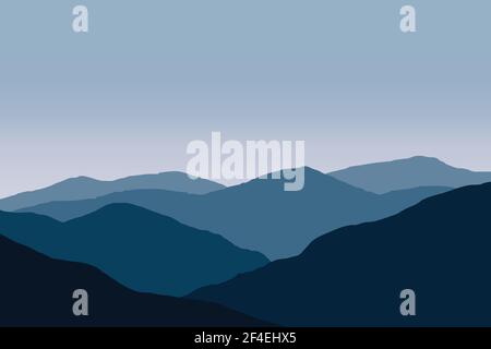 Illustration vectorielle de magnifiques paysages de montagnes dans un dégradé bleu foncé couleur Illustration de Vecteur
