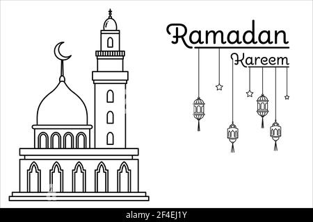 ramadan kareem mosquée et lanterne décoration concept de style monoline Illustration de Vecteur