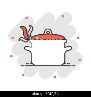 Cartoon Vector icône panoramique cuisine dans le style comique. Pot de cuisine concept illustration pictogramme. Casserole activité équipements effet splash concept. Illustration de Vecteur