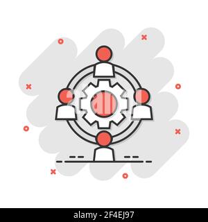 Vector cartoon outsourcing Collaboration, icône dans le style comique. La coopération de personnes concept illustration pictogramme. L'entreprise équipe conce effet splash Illustration de Vecteur