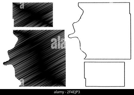 Brule et Bennett County, État du Dakota du Sud (comté des États-Unis, États-Unis d'Amérique, États-Unis, États-Unis) carte illustration vectorielle, carte d'esquisse griffée Illustration de Vecteur