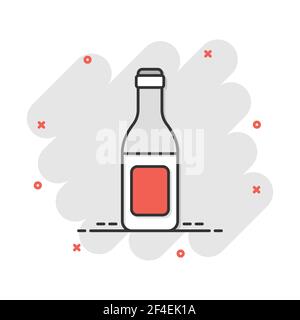 Cartoon Vector icône bouteille du vin, de la bière dans le style comique. Bouteille d'alcool concept illustration pictogramme. Bière, vodka, vin effet splash concept. Illustration de Vecteur