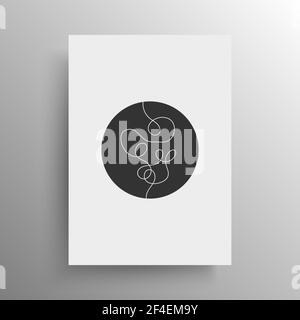 Ligne continue abstraite minimaliste dans le cercle noir pour le design de la couverture et de l'affiche ou décoration murale, vecteur. Illustration de Vecteur