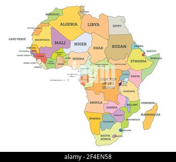 Carte politique de l'Afrique. Illustration vectorielle. Carte avec nom des pays isolés sur blanc. Illustration de Vecteur