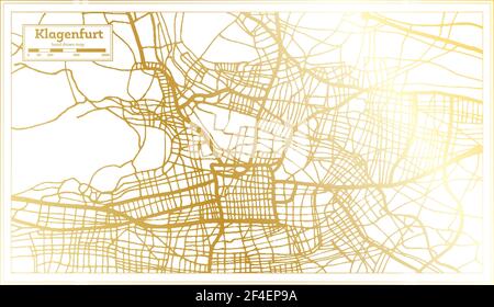 Klagenfurt Autriche carte de la ville en style rétro en couleur dorée. Carte de contour. Illustration vectorielle. Illustration de Vecteur