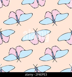 Motif papillon transparent sur fond pastel vectoriel. Papillons. Arrière-plan sans couture Illustration de Vecteur