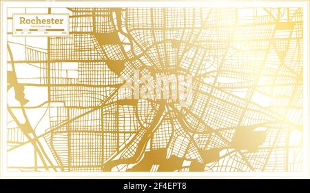 Carte de la ville de Rochester aux Etats-Unis en style rétro en couleur dorée. Carte de contour. Illustration vectorielle. Illustration de Vecteur