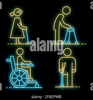 Ensemble d'icônes de personnes non valide. Ensemble de contours d'icônes de vecteur de personnes non valides couleur néon sur noir Illustration de Vecteur