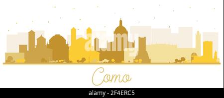 Como Italy City Skyline Silhouette avec des bâtiments d'or isolés sur blanc. Illustration vectorielle. Voyages d'affaires et concept. Illustration de Vecteur