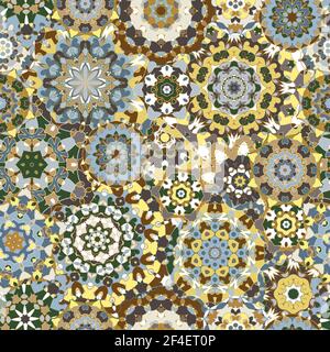 Motif lumineux sans couture avec des mandalas colorés de style oriental. Décoration multicolore arabe pour impression sur papier de minerai de tissu. Illustration de Vecteur