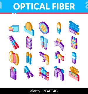 Câble à fibre optique Isométrique icônes Set Vector Illustration de Vecteur
