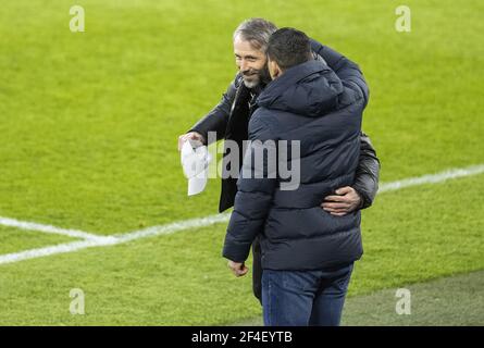 Entraîneur Marco Rose (BMG), entraîneur Dimitrios Grammozis (S04) Schalke 04 - Borussia Mönchengladbach 20.03.2021, Fussball, 1. Bundesliga, saison 2020/21 Banque D'Images