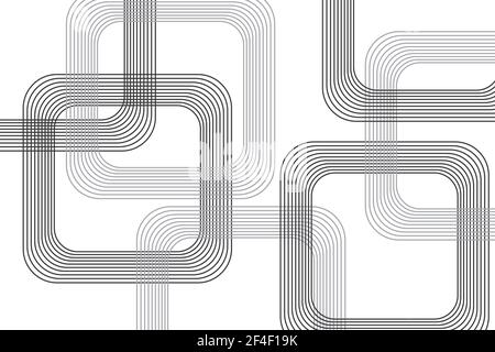 Motif d'arrière-plan abstrait composé de fines lignes répétées formant des formes carrées. Art vectoriel simple et moderne en noir et blanc. Banque D'Images