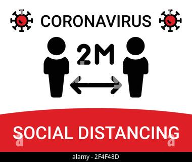 Maintenez une distance de 2 mètres pour prévenir le coronavirus. Icône de vecteur de bannière de distance sociale. Illustration de Vecteur