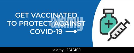 Vaccin contre le coronavirus Covid-19 avec cellules virales Vector. Faites-vous vacciner pour vous protéger contre Covid-19 affiche en forme de bannière. Illustration de Vecteur