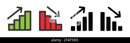 Augmenter le graphique vert avec la flèche vers le haut et diminuer le graphique rouge avec la flèche vers le bas. Symbole d'icône de vecteur de profit et de perte. Illustration de Vecteur