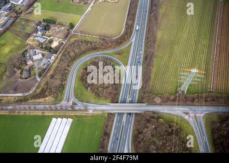 Photographie aérienne, jonction de l'autoroute Kirchhellen, A31, Bottrop-Kirchhellen, région de Ruhr, Rhénanie-du-Nord-Westphalie, Allemagne, autoroute A31, jonction d'autoroute Banque D'Images