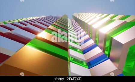 Façade futuriste moderne ville urbaine ville Skyline rendu 3d Banque D'Images