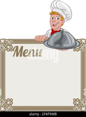 Chef cuisinier Baker Cartoon Man Menu Sign contexte Illustration de Vecteur