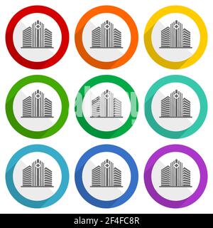 Icônes vectorielles pour bâtiments hospitaliers, ensemble de boutons plats colorés pour la conception Web et les applications mobiles Illustration de Vecteur